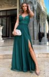 Bicotone długa tiulowa sukienka na ramiączkach zielona-1