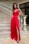 Długa satynowa sukienka na ramiączkach czerwona-2