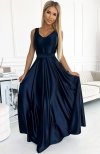 Numoco 508-1 CINDY długa satynowa suknia z dekoltem i kokardą 