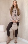 Komplet bawełniany bluza ocieplana i legginsy jasny beż