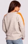 Oversizowy sweter z lampasami BK093 ecru tył