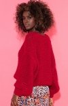 Oversizowy sweter chunky knit czerwony F1379 tył