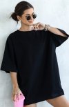 Oversizowy t-shirt damski długi cytryna czarny-1