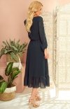 Numoco 304-2 szyfonowa sukienka midi z dekoltem i falbanką tył