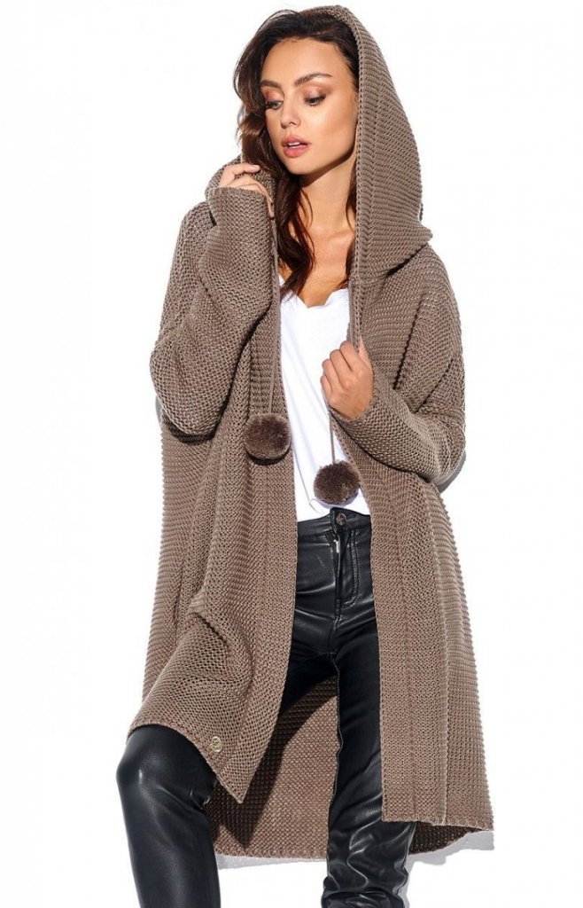 Kardigan z kapturem i pomponami LS269 - Modne swetry Lemoniade - Sklep