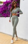Elastyczne legginsy prążek damskie khaki