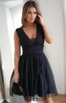 Rozkloszowana tiulowa sukienka czarna z brokatem 270-06