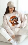 Oversizowa bluza damska z nadrukiem psa Maltipoo beżowa