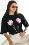 Oversizowy t-shirt Dwa Tulipany czarny