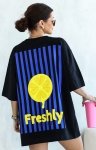 Oversizowy t-shirt damski długi cytryna czarny