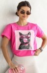 T-shirt kotek okulary fuksja