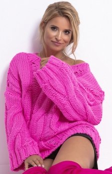 Ciepły oversizowy sweter pink F776