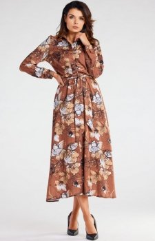 Awama sukienka maxi z nadrukiem A467 brown