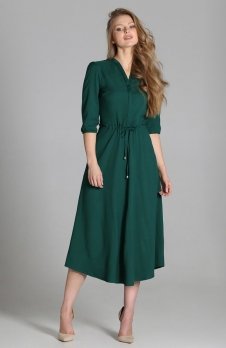 Długa sukienka z rękawem 3/4 i troczkiem zielona SUK205