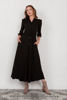 Długa sukienka z rękawem 3/4 i troczkiem czarna SUK205