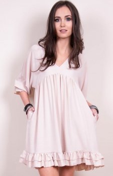 *Luźna sukienka z falbanami beżowa 0238 *Luźna sukienka z falbanami beżowa 0238