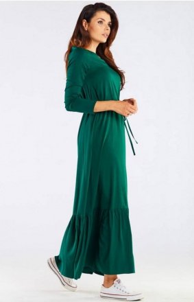 Długa sukienka z falbaną zielona A455