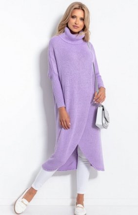 *Długi sweter z golfem fioletowy F1052 *Długi sweter z golfem fioletowy F1052