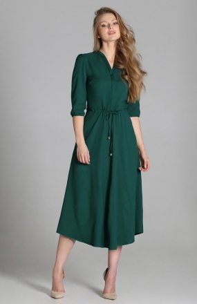 Długa sukienka z rękawem 3/4 i troczkiem zielona SUK205