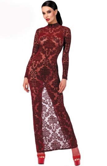 Długa dopasowana sukienka bordowa F383