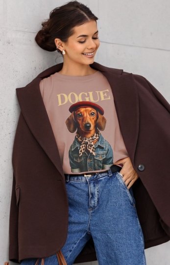Oversizowy t-shirt damski Dogue cappucino