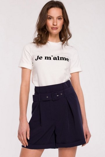 K127 t-shirt damski z nadrukiem ecru