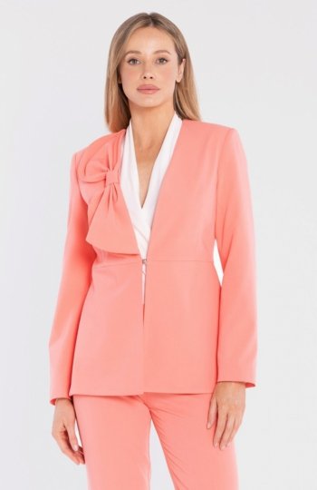 Stylove S432 marynarka z ozdobną kokardą łososiowa 