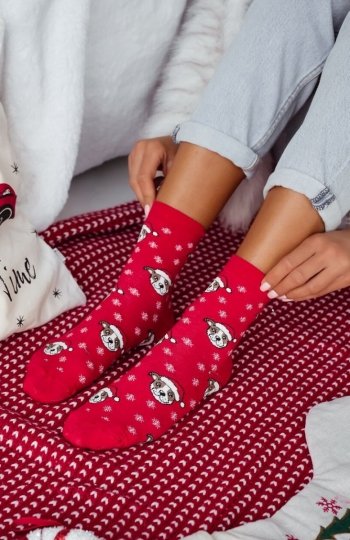 Milena 1283-039 Buldogi i Płatki Śniegu skarpety damskie 