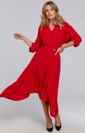 Asymetryczna długa sukienka czerwona K086