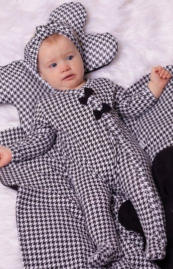 Bawełniany pajacyk dziewczęcy pepitka i kokardki