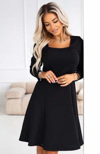 Numoco 574-3 IVANA wygodna trapezowa sukienka z dekoltem i długim rękawkiem 