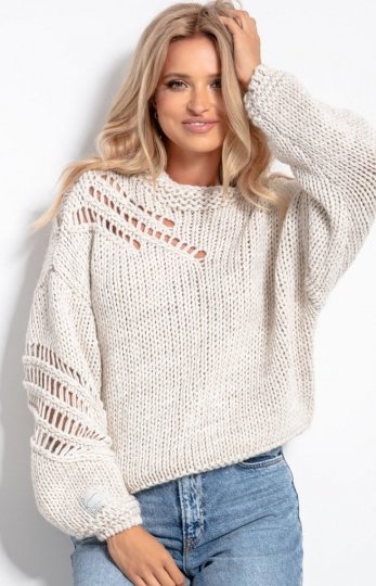 *Oversizowy sweter alpaka beżowy F1054