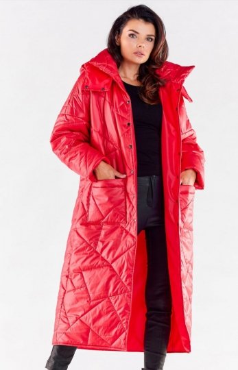 Oversizowy pikowany płaszcz czerwony A541