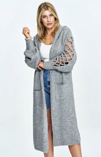 Oversizowy sweter z kapturem szary M912