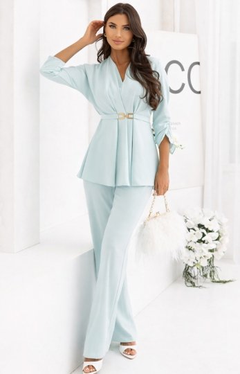 Elegancki miętowy komplet damski z paskiem Mia