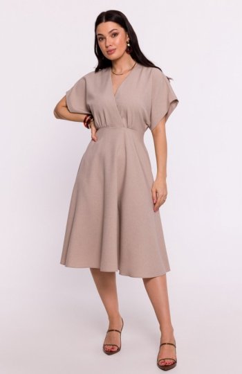 Bewear B278 sukienka rozkloszowana beżowa 
