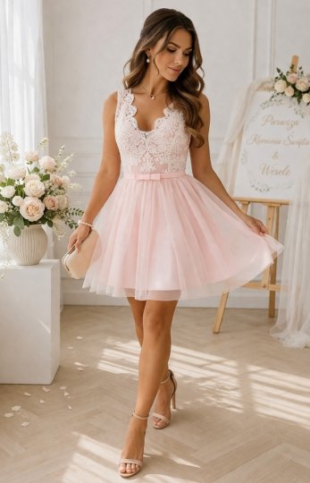 Rozkloszowana sukienka z koronką Bicotone 2206-32