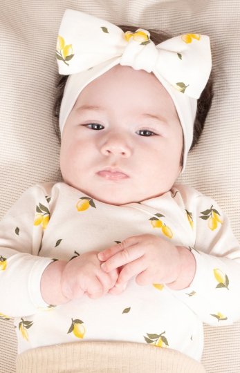 Bawełniane body kopertowe długi rękaw cytrynki