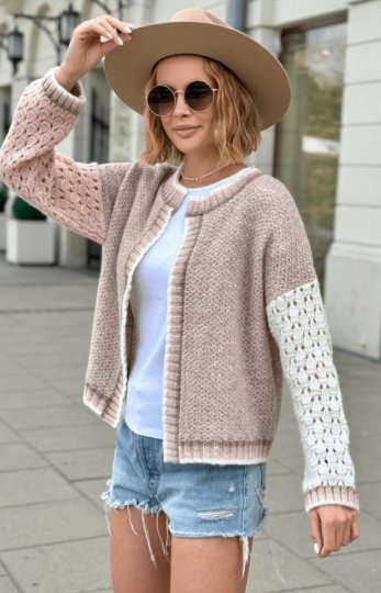 Krótki kardigan Alice beż puder róż