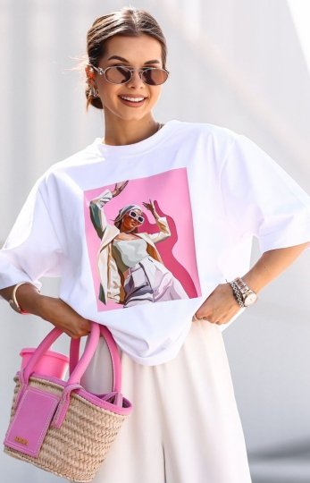 Oversizowy t-shirt damski dancing biały 