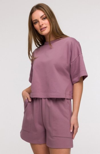 Bewear B294 bluza oversize z krótkimi rękawami wrzosowa 