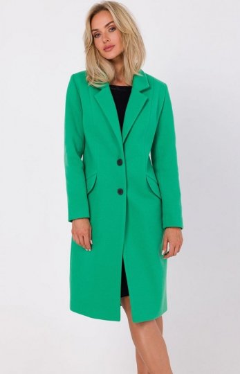 Moe M758 klasyczny płaszcz damski zielony
