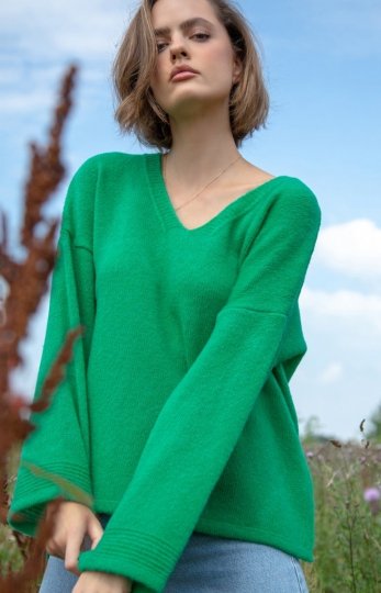Fobya F1469 sweter damski z dekoltem zielony