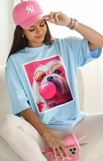 Oversizowy t-shirt Maltańczyk okulary błękitny