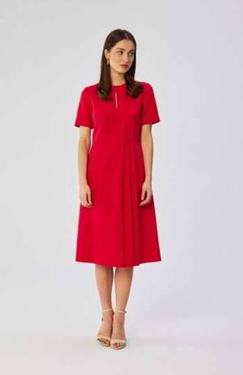 Stylove S361 sukienka z ozdobnymi zakładkami na boku czerwona 