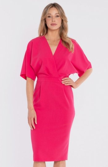 Stylove S434 sukienka midi z kopertowym dekoltem różowa 