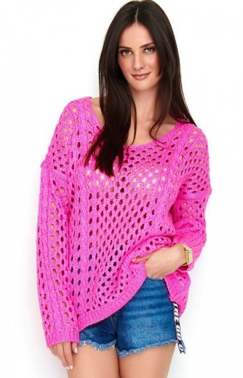 *Ażurkowy sweter neonowy różowy S59