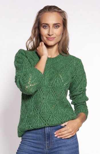 MKM SWE266 ażurowy sweterek damski zielony 