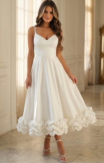 Rozkloszowana sukienka midi z ozdobnymi kwiatami ecru