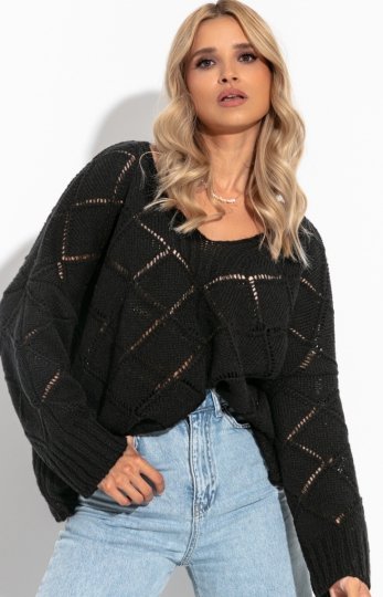 Oversizowy czarny sweter Fobya F1263